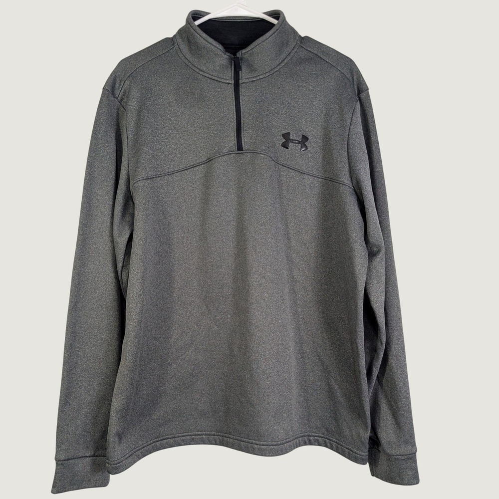 Under Armour ColdGear Mens Large Gray Heather Quarter Zip Fleece Pullover Loose